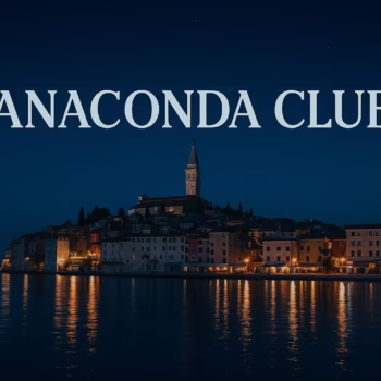 Nighttime city lights with Anaconda Swinger Club text overlay – stylish banner representing the club’s elegant nightlife vibe.