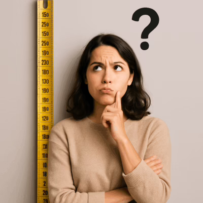 Wondering woman holding a measuring tape, questioning if size matters in the swinger lifestyle.