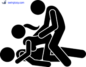 Illustration of the classic DP position in an MFM threesome setup, showing positioning and body alignment for shared pleasure and intimacy