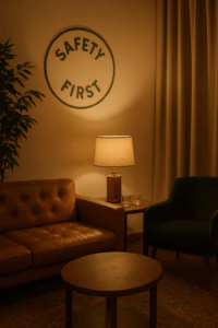 Relaxed interior of a swinger club highlighting safety and discretion