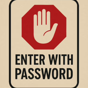 Illustration of a red stop sign with a raised hand and the text 'Enter With Password' to indicate restricted access