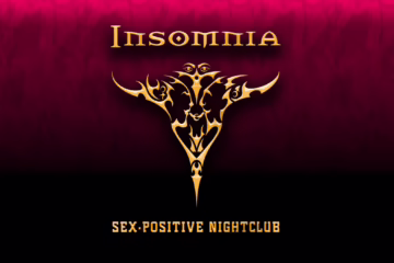 Official Insomnia Berlin Swinger Club logo with gold erotic mask design on red and black background, representing the city’s leading destination for swinging in Berlin.