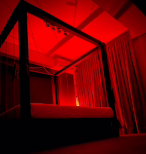 Canopy bed and intimate play area at Bad Romance Bucharest