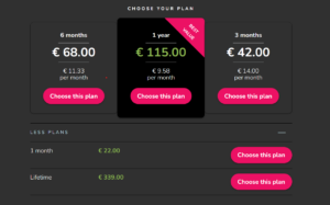 Forbidden Fruit membership pricing plans showing 1 month 3 month 6 month and 1 year options