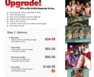 Kasidie Swinger App premium membership pricing with monthly, quarterly, semi-annual, and annual plans