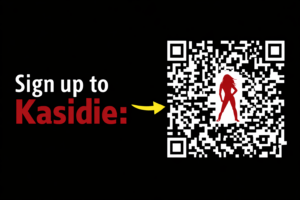 QR code banner inviting users to sign up to Kasidie Swinger App with direct scan access to the platform