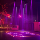 Main lounge and illuminated dance floor inside Angel of Love Roth swinger club in Bavaria.